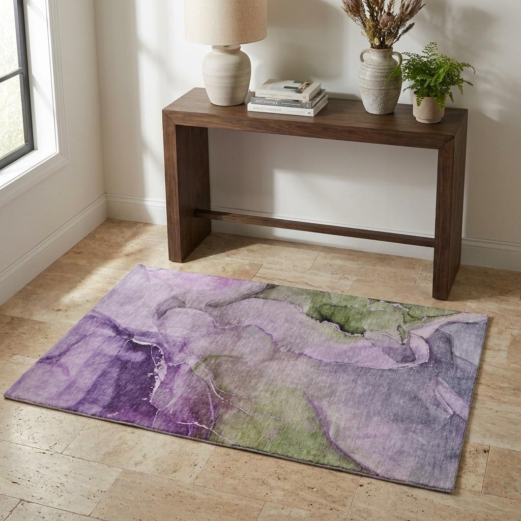 3' X 5' Purple And Lavender Abstract Shag Washable Area Rug With UV Protection - HomeRoots - Flyclothing LLC