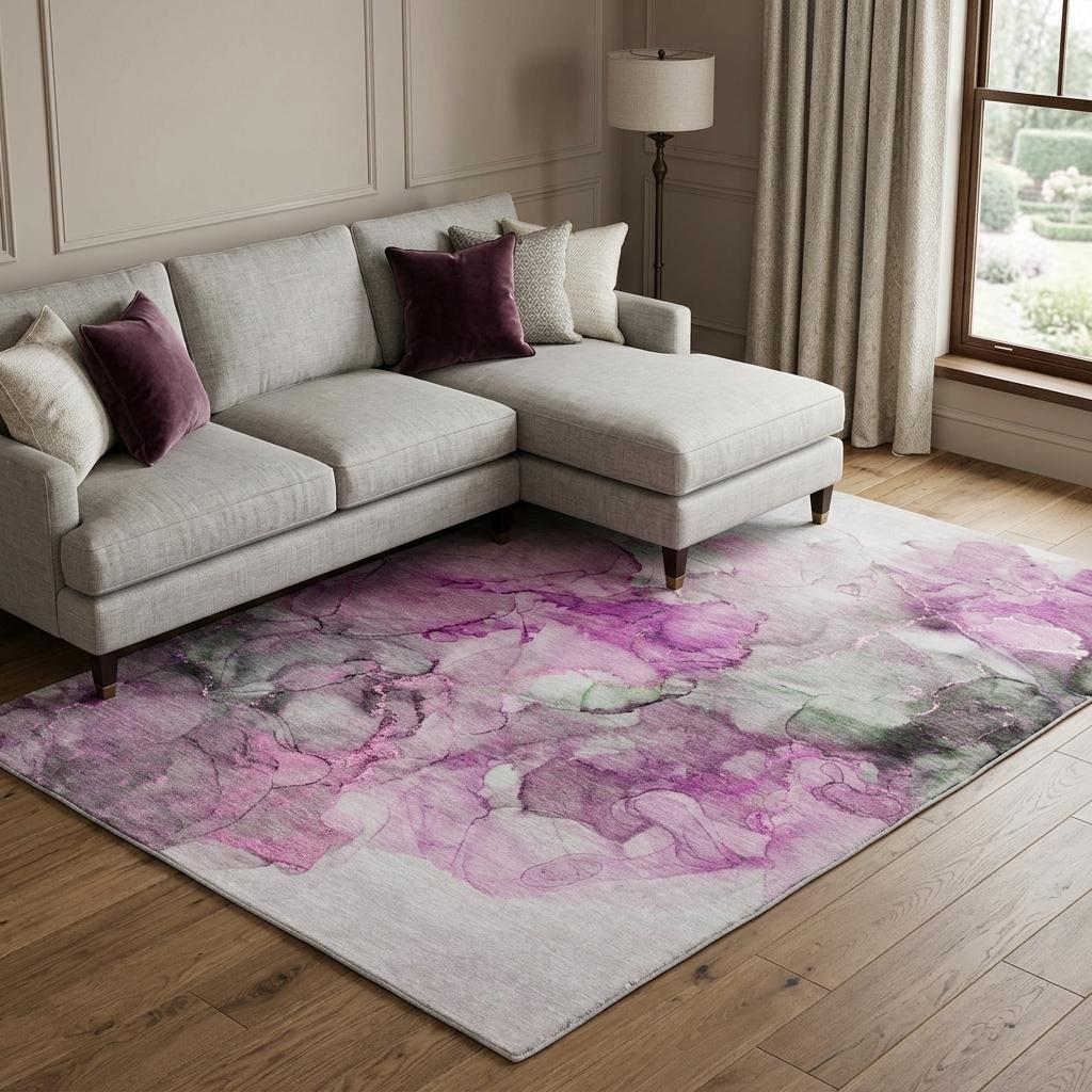9' X 12' Pink And Blush Abstract Shag Washable Area Rug With UV Protection - HomeRoots - Flyclothing LLC