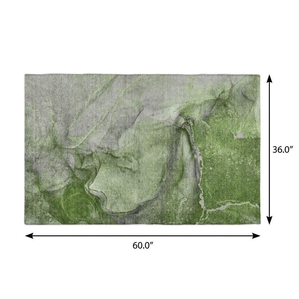 3' X 5' Olive Green And Green Abstract Shag Washable Area Rug With UV Protection - HomeRoots - Flyclothing LLC