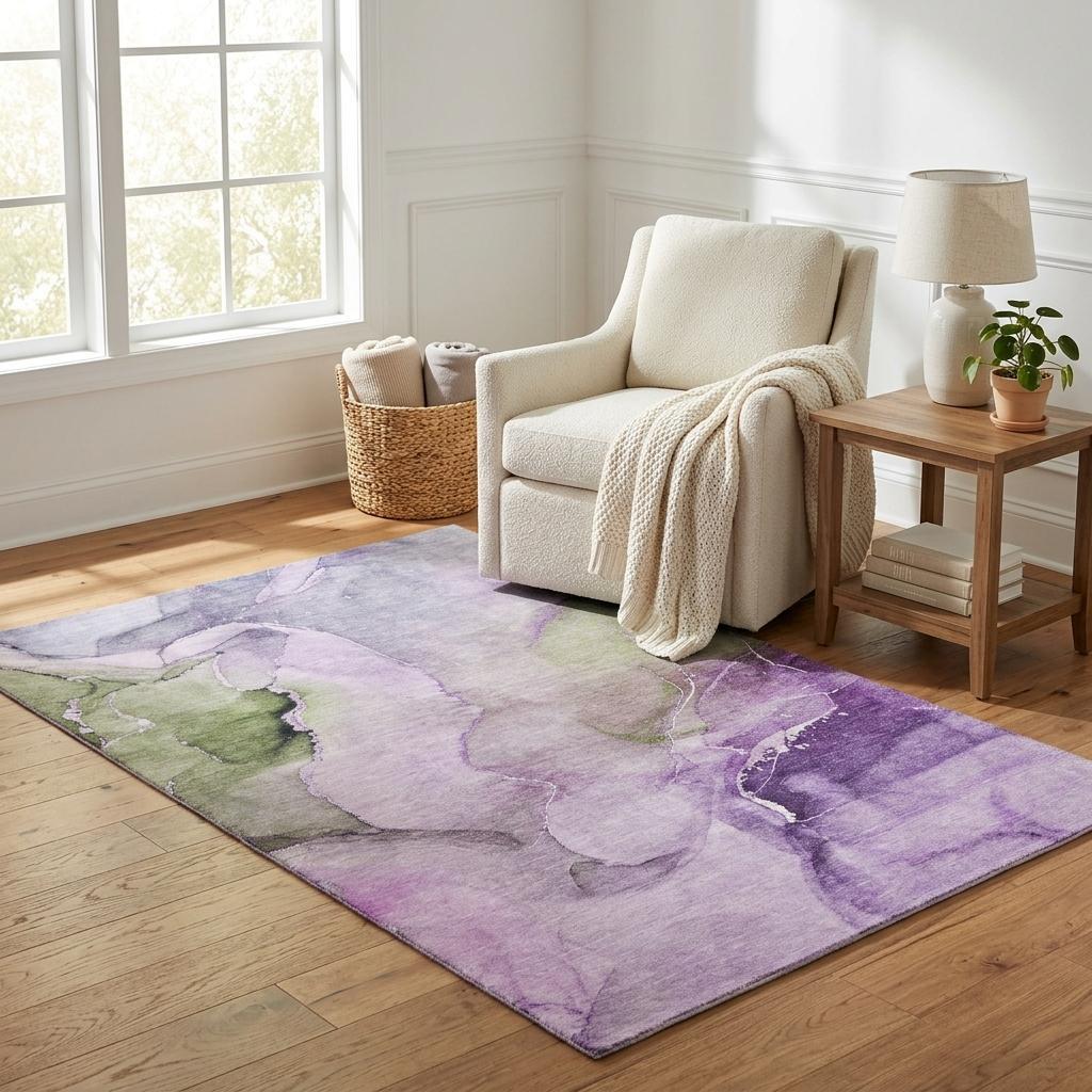 5' X 8' Purple And Lavender Abstract Shag Washable Area Rug With UV Protection - HomeRoots - Flyclothing LLC