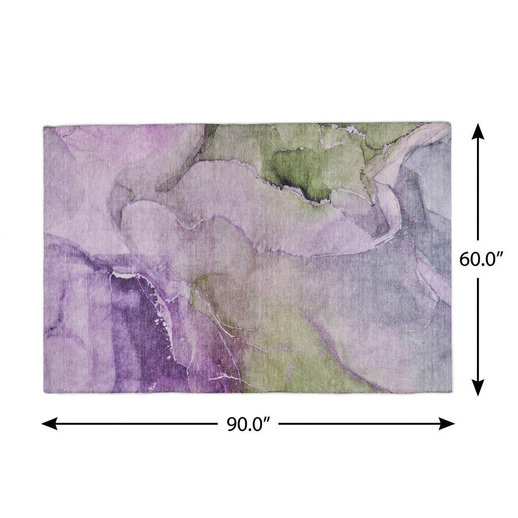 5' X 8' Purple And Lavender Abstract Shag Washable Area Rug With UV Protection - HomeRoots - Flyclothing LLC