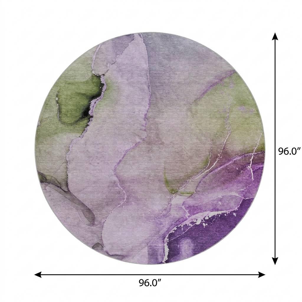 8' Purple And Lavender Abstract Shag Washable Round Rug With UV Protection - HomeRoots - Flyclothing LLC