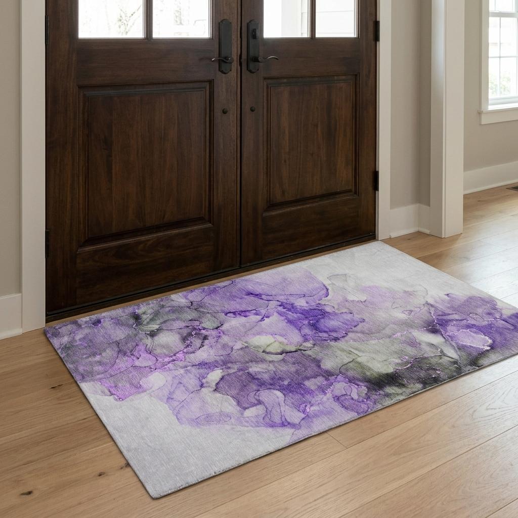 3' X 5' Purple And Lilac Abstract Shag Washable Area Rug With UV Protection - HomeRoots - Flyclothing LLC