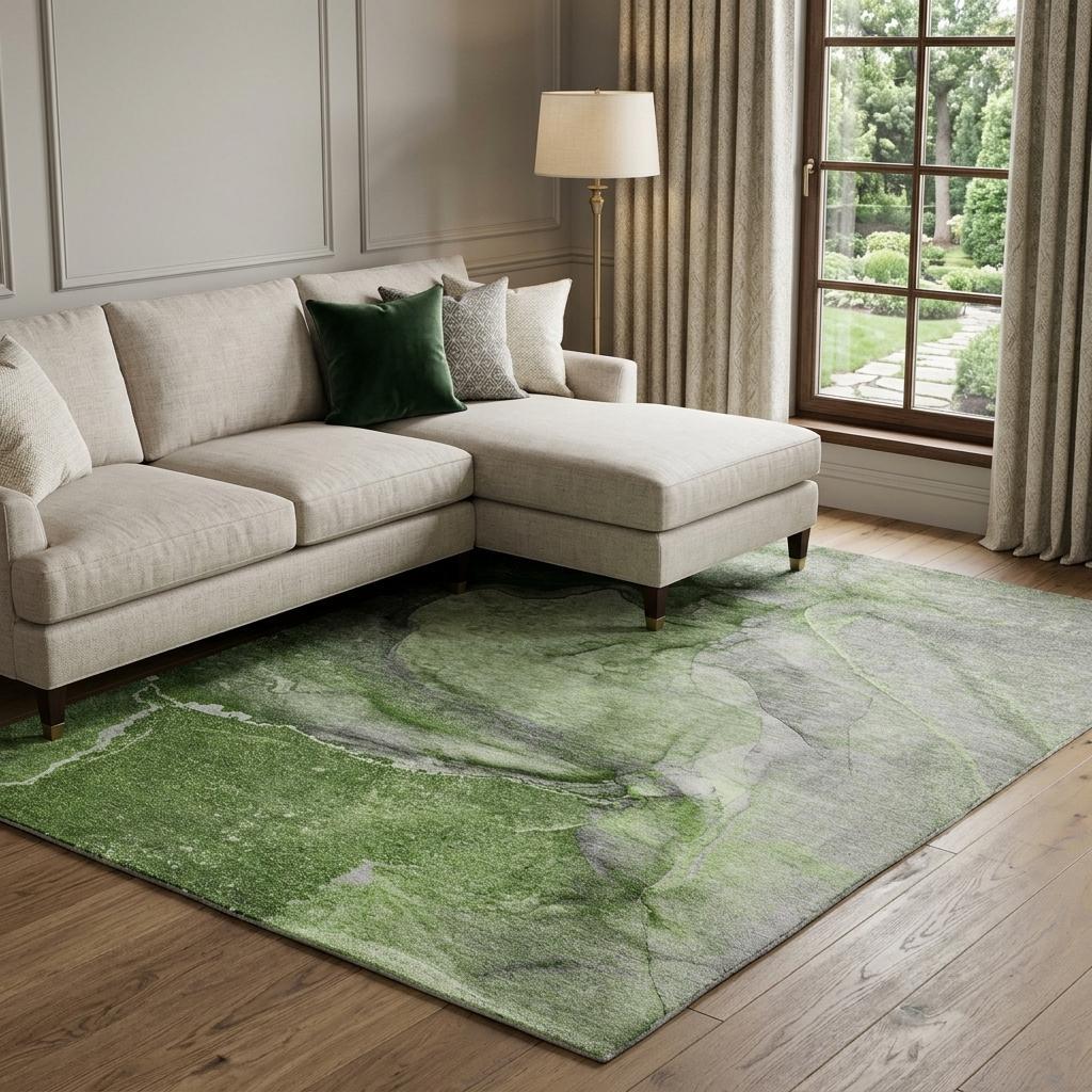 8' X 10' Olive Green And Green Abstract Shag Washable Area Rug With UV Protection - HomeRoots - Flyclothing LLC