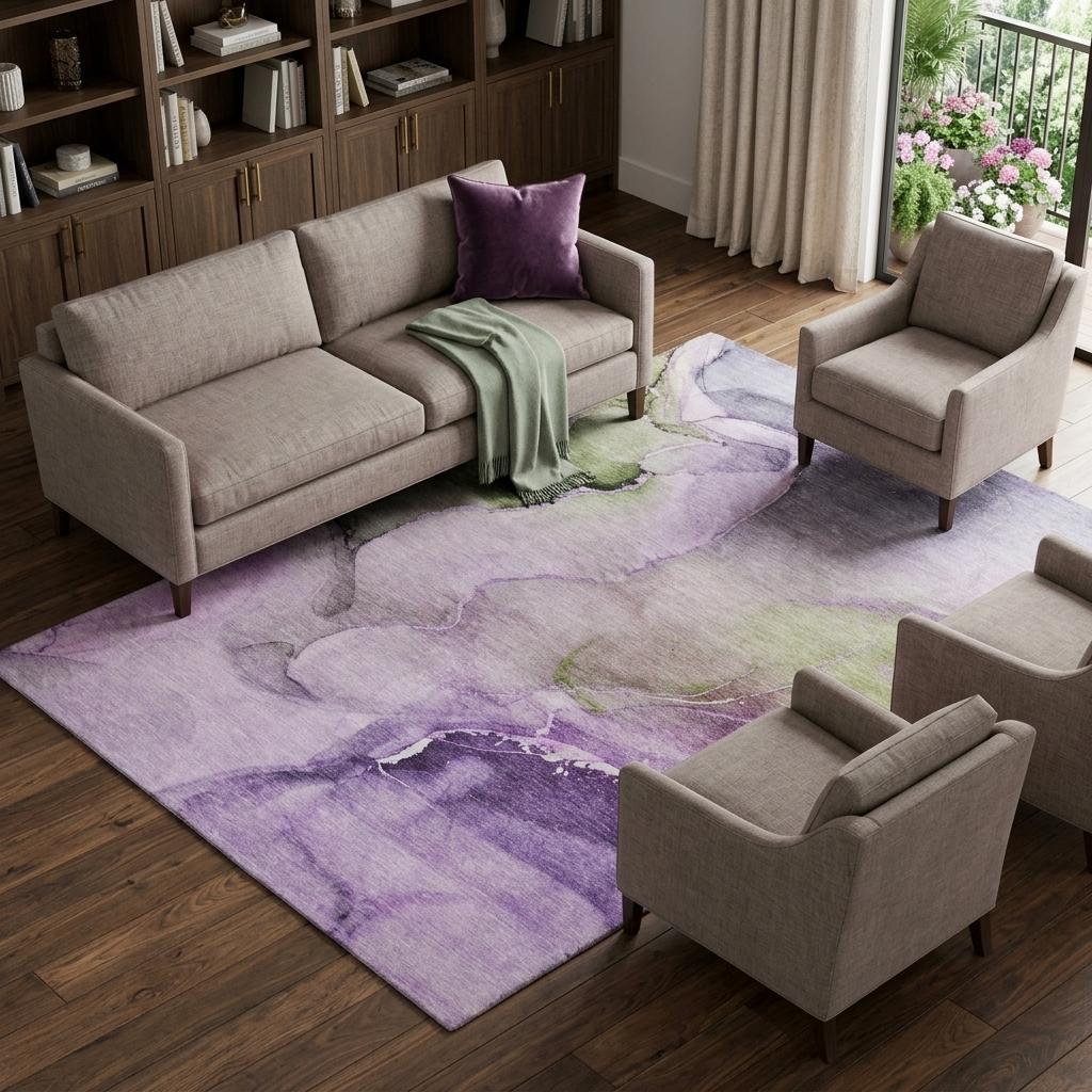 9' X 12' Purple And Lavender Abstract Shag Washable Area Rug With UV Protection - HomeRoots - Flyclothing LLC