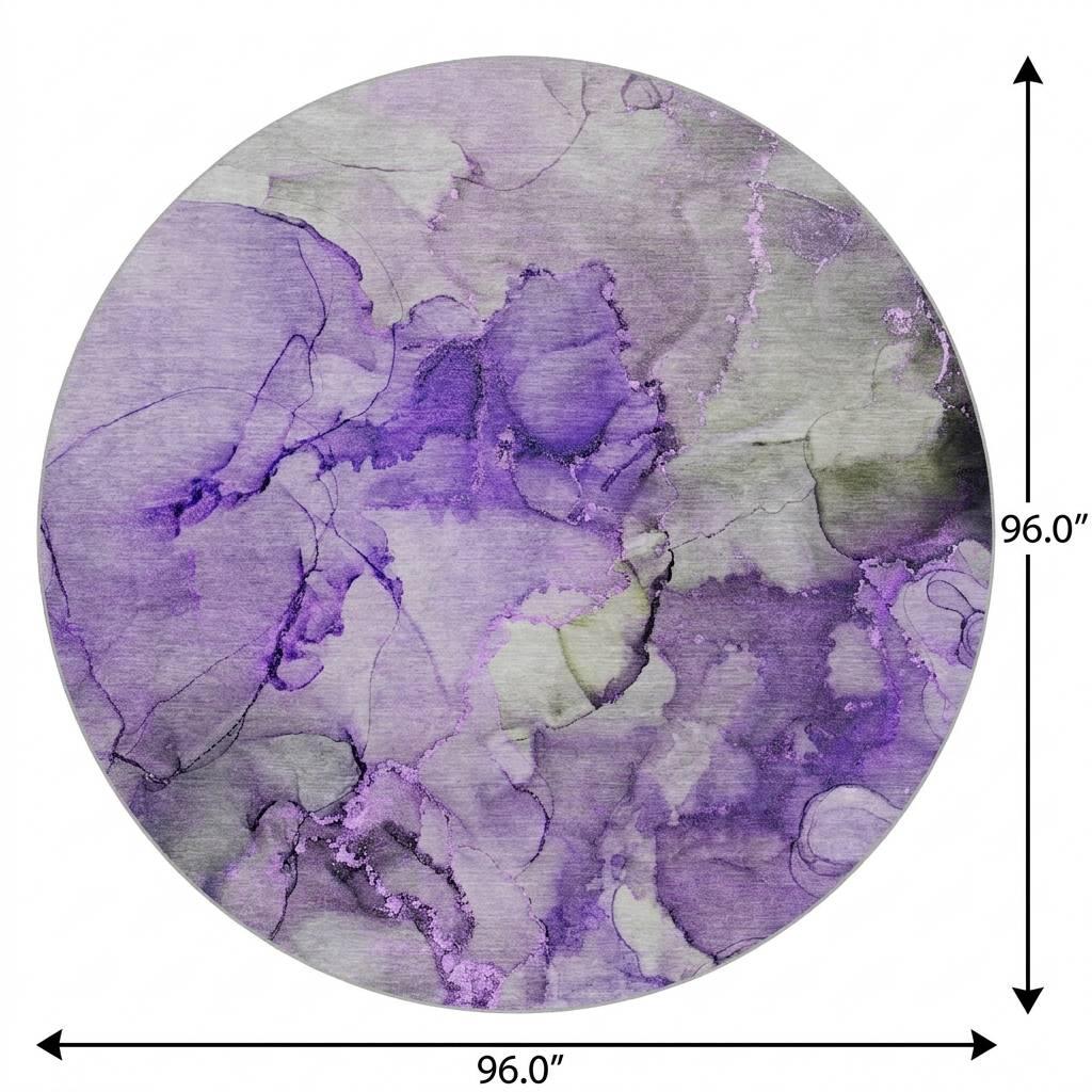 8' Purple And Lilac Abstract Shag Washable Round Rug With UV Protection - HomeRoots - Flyclothing LLC