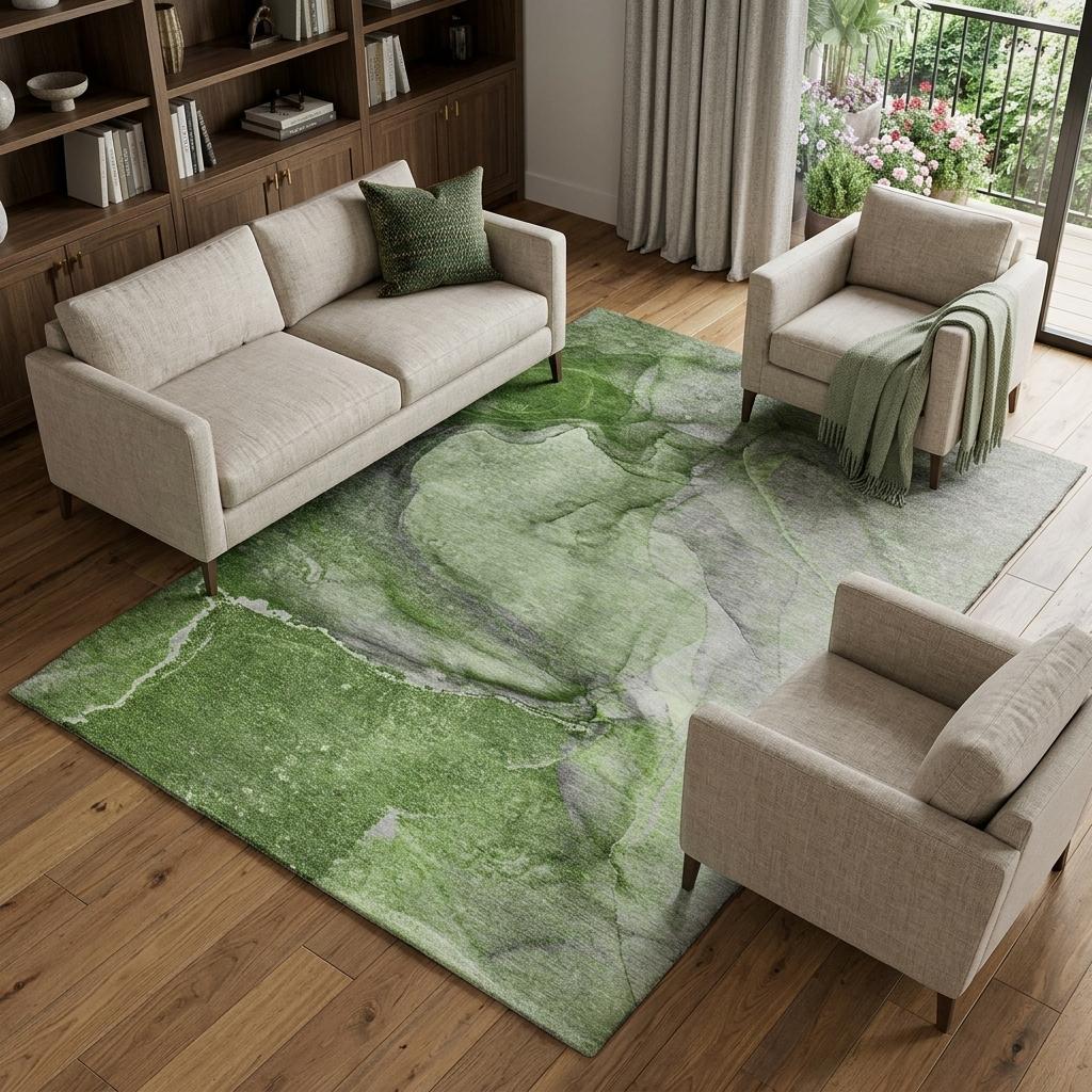 9' X 12' Olive Green And Green Abstract Shag Washable Area Rug With UV Protection - HomeRoots - Flyclothing LLC