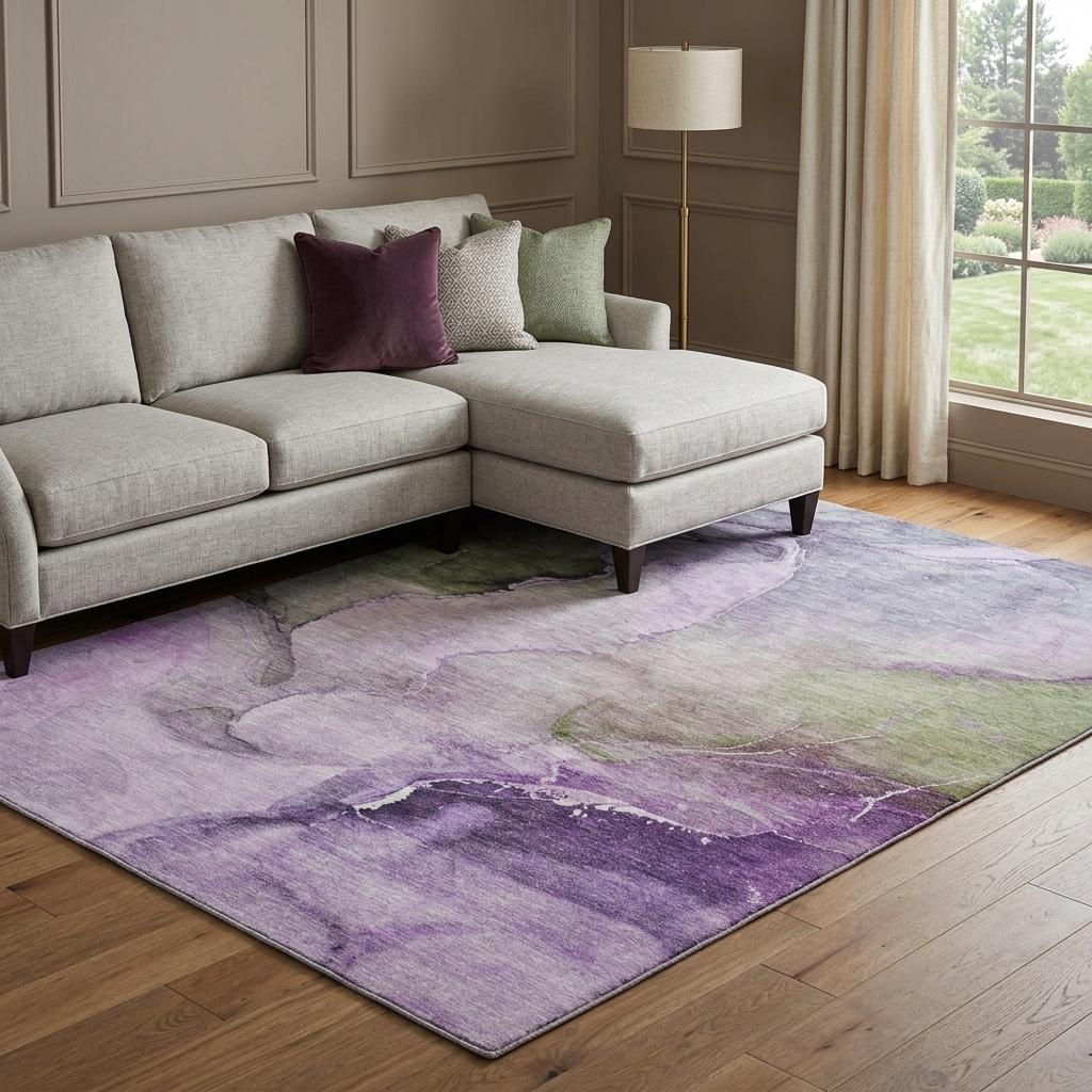 10' X 14' Purple And Lavender Abstract Shag Washable Area Rug With UV Protection - HomeRoots - Flyclothing LLC
