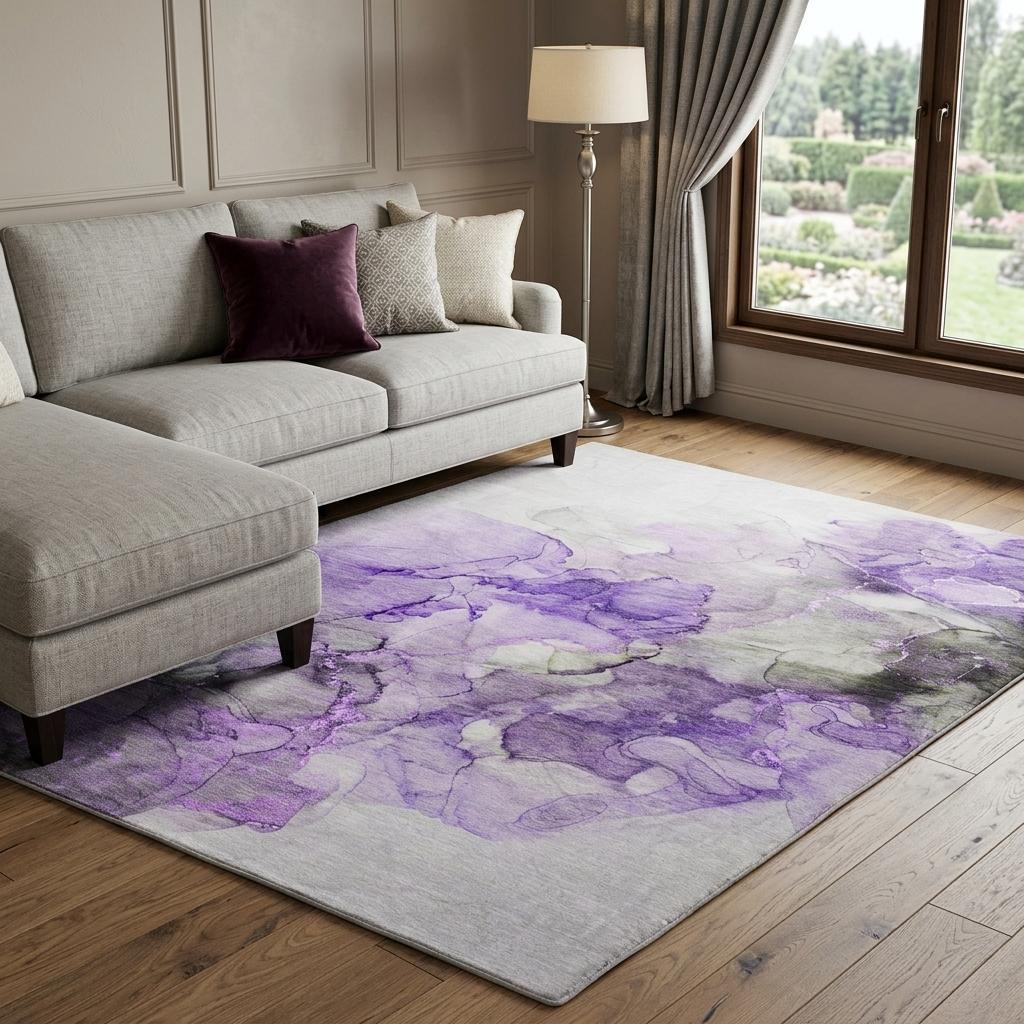 8' X 10' Purple And Lilac Abstract Shag Washable Area Rug With UV Protection - HomeRoots - Flyclothing LLC