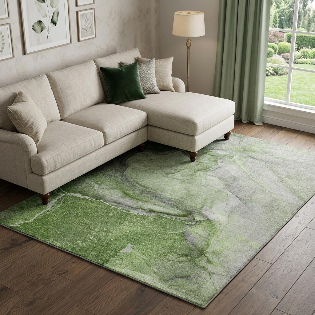 10' X 14' Olive Green And Green Abstract Shag Washable Area Rug With UV Protection - HomeRoots - Flyclothing LLC