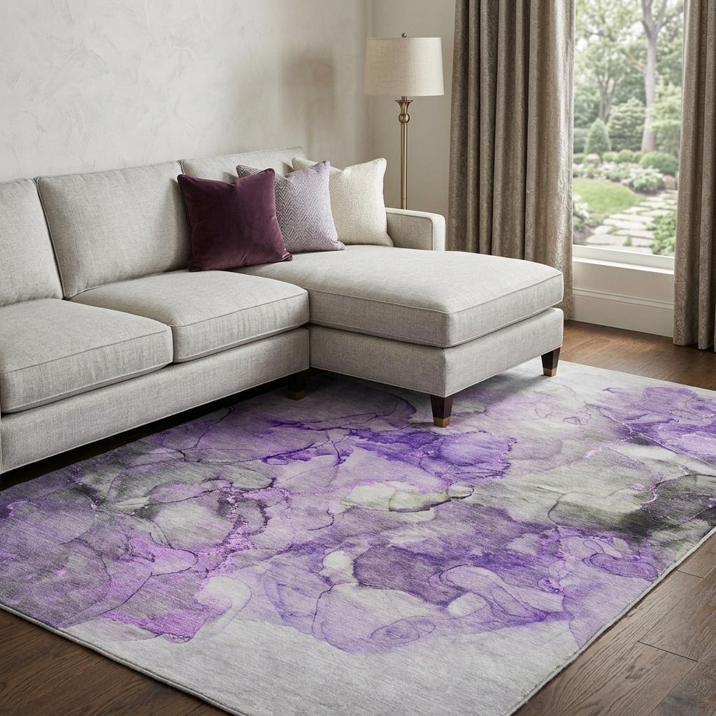 9' X 12' Purple And Lilac Abstract Shag Washable Area Rug With UV Protection - HomeRoots - Flyclothing LLC