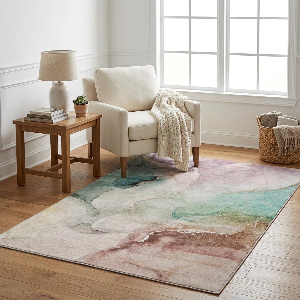 5' X 8' Teal And Brown Abstract Shag Washable Area Rug With UV Protection - HomeRoots - Flyclothing LLC