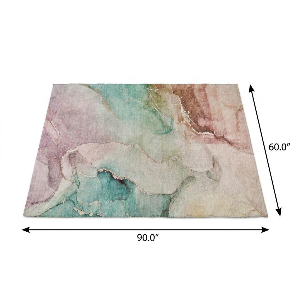 5' X 8' Teal And Brown Abstract Shag Washable Area Rug With UV Protection - HomeRoots - Flyclothing LLC
