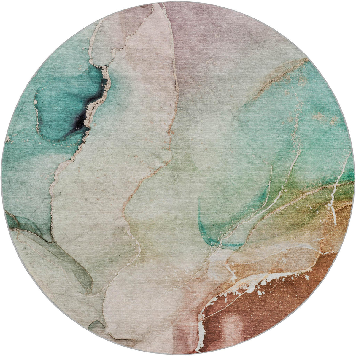8' Teal And Brown Abstract Shag Washable Round Rug With UV Protection - HomeRoots - Flyclothing LLC
