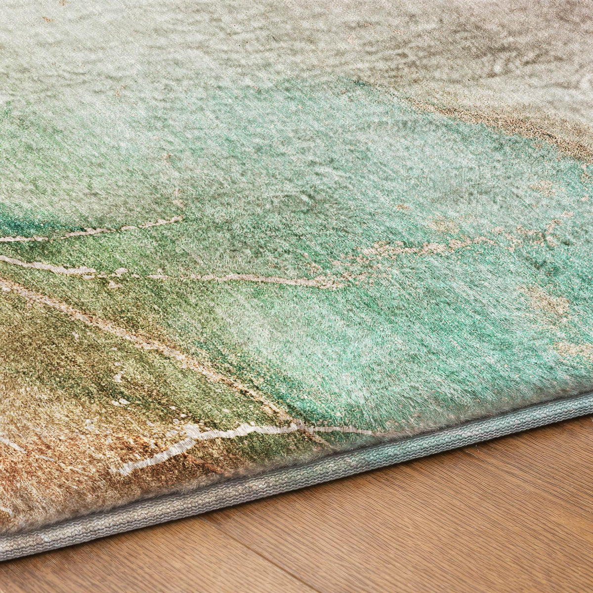 8' Teal And Brown Abstract Shag Washable Round Rug With UV Protection - HomeRoots - Flyclothing LLC