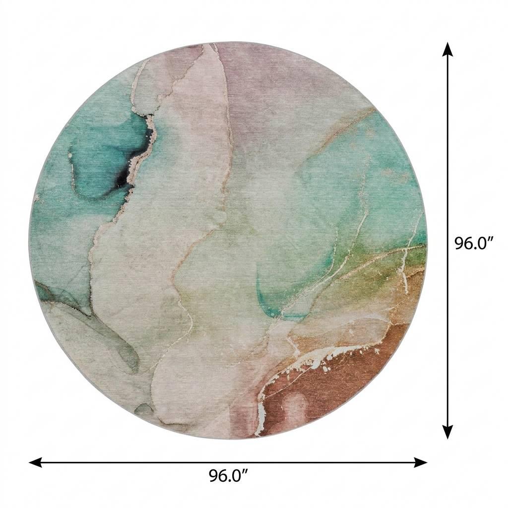 8' Teal And Brown Abstract Shag Washable Round Rug With UV Protection - HomeRoots - Flyclothing LLC