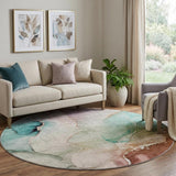 8' Teal And Brown Abstract Shag Washable Round Rug With UV Protection - HomeRoots - Flyclothing LLC