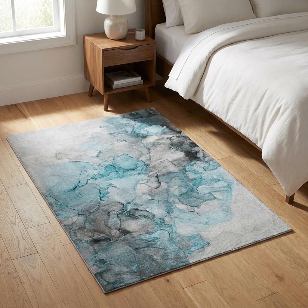 3' X 5' Teal And Gray Abstract Shag Washable Area Rug With UV Protection - HomeRoots - Flyclothing LLC