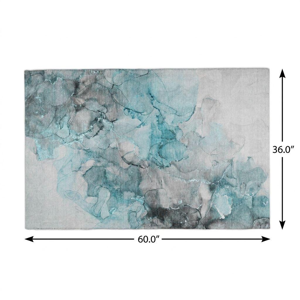 3' X 5' Teal And Gray Abstract Shag Washable Area Rug With UV Protection - HomeRoots - Flyclothing LLC