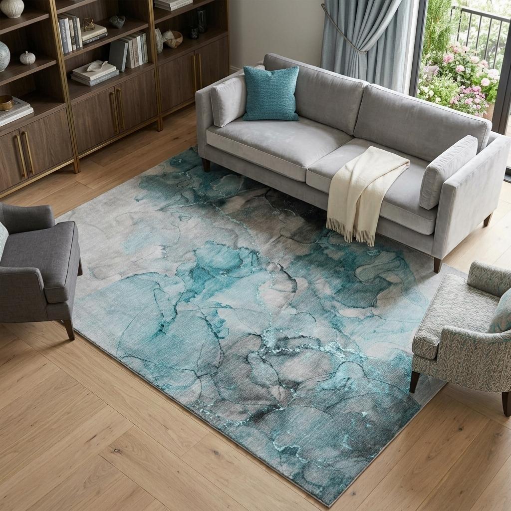 9' X 12' Teal And Gray Abstract Shag Washable Area Rug With UV Protection - HomeRoots - Flyclothing LLC