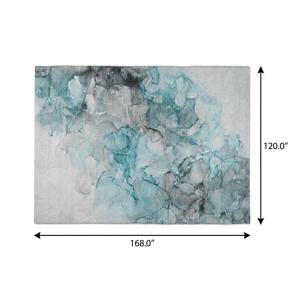 10' X 14' Teal And Gray Abstract Shag Washable Area Rug With UV Protection - HomeRoots - Flyclothing LLC