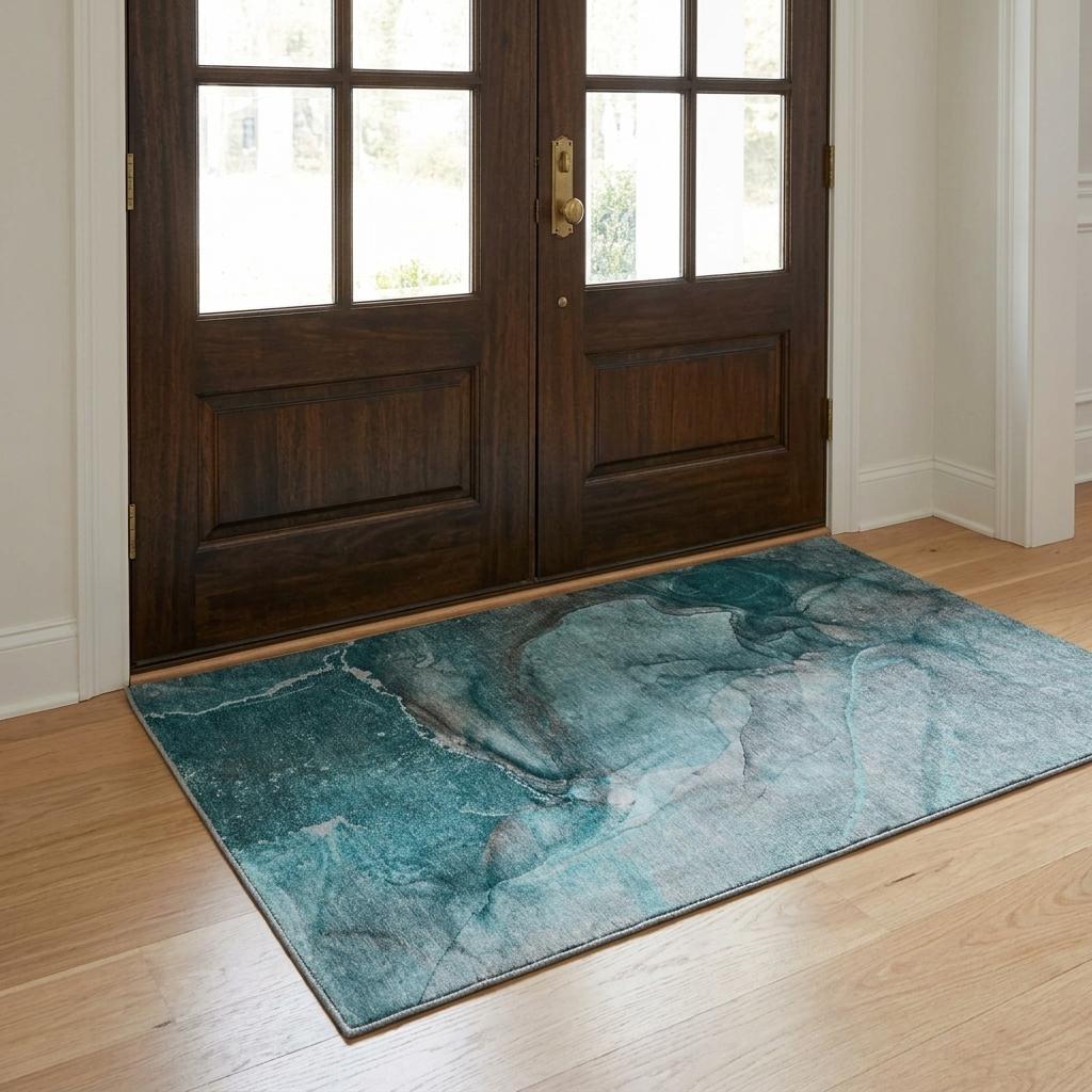 3' X 5' Teal And Gray Abstract Shag Washable Area Rug With UV Protection - HomeRoots - Flyclothing LLC