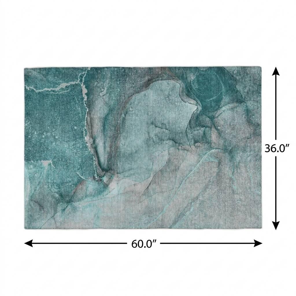 3' X 5' Teal And Gray Abstract Shag Washable Area Rug With UV Protection - HomeRoots - Flyclothing LLC