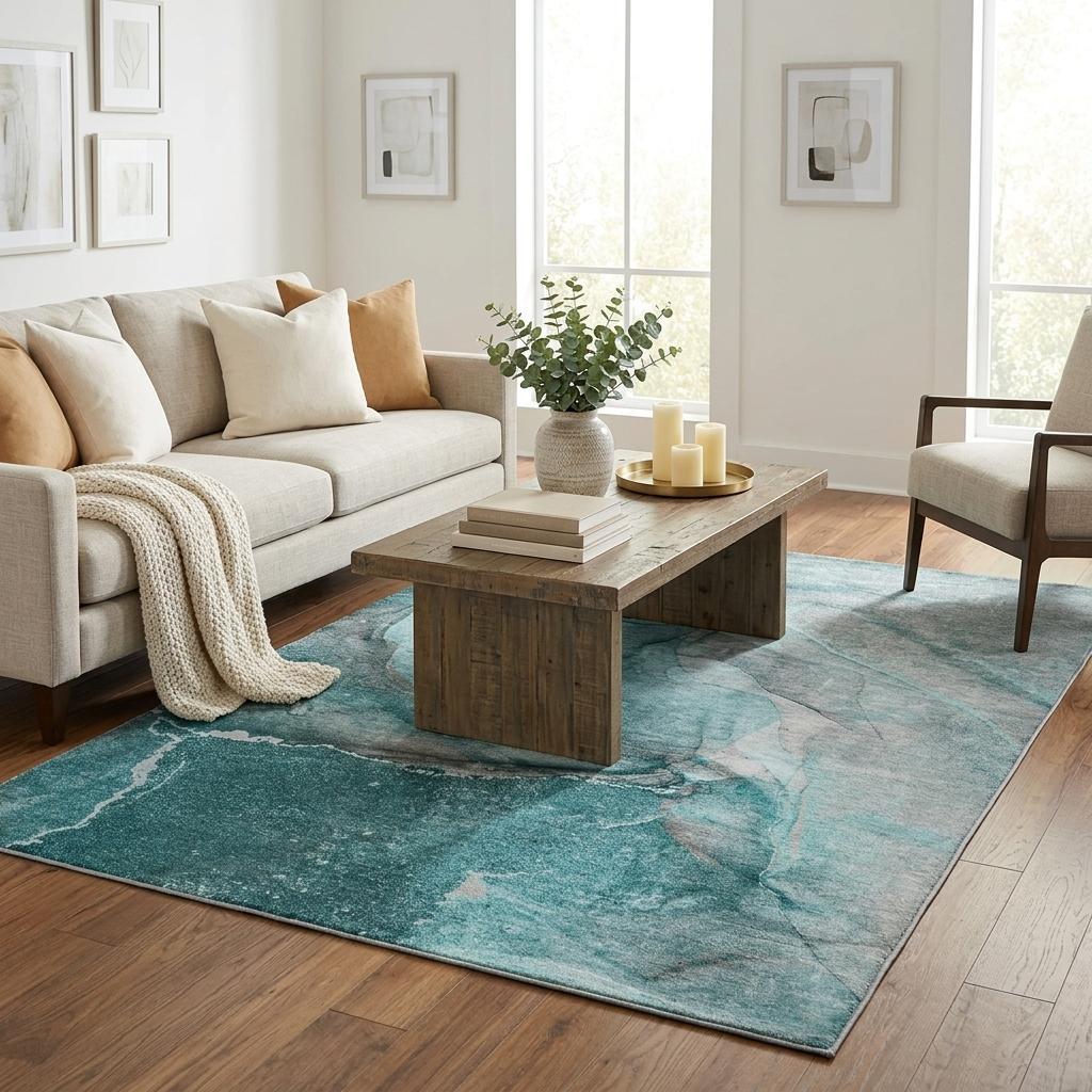 5' X 8' Teal And Gray Abstract Shag Washable Area Rug With UV Protection - HomeRoots - Flyclothing LLC