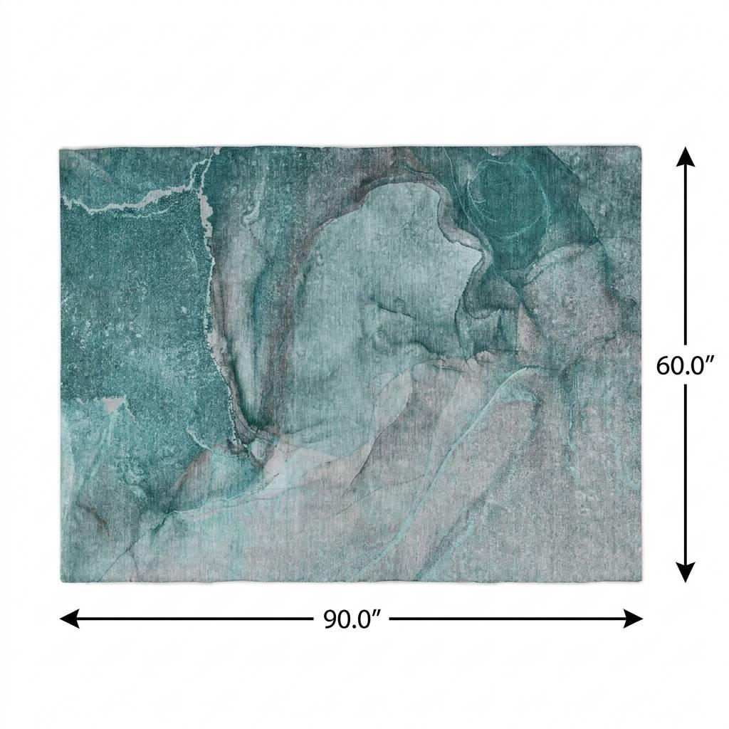 5' X 8' Teal And Gray Abstract Shag Washable Area Rug With UV Protection - HomeRoots - Flyclothing LLC