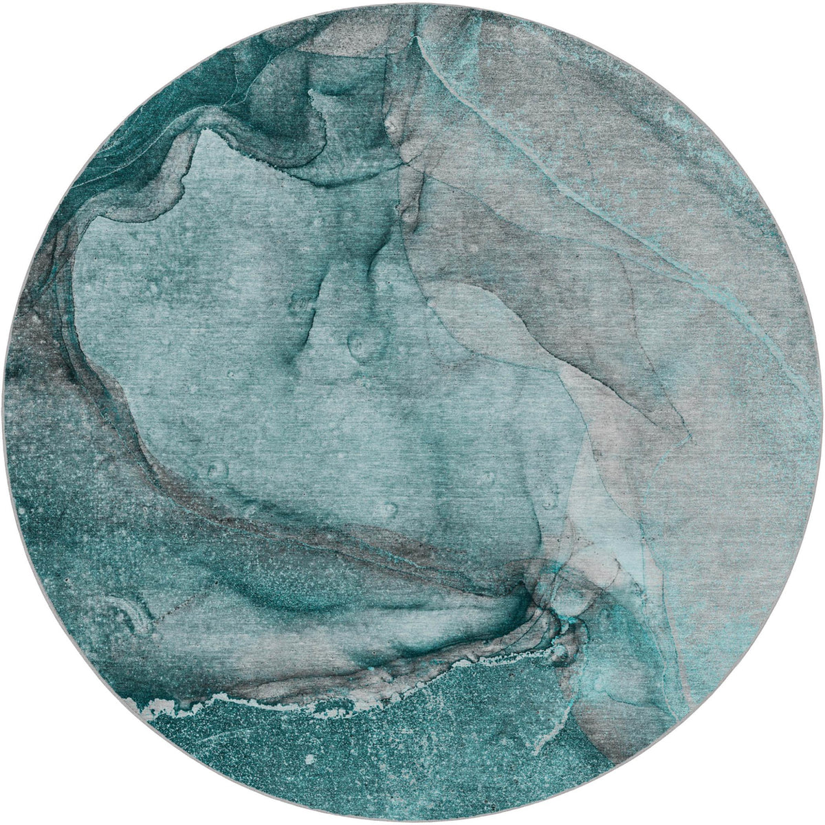 8' Teal And Gray Abstract Shag Washable Round Rug With UV Protection - HomeRoots - Flyclothing LLC