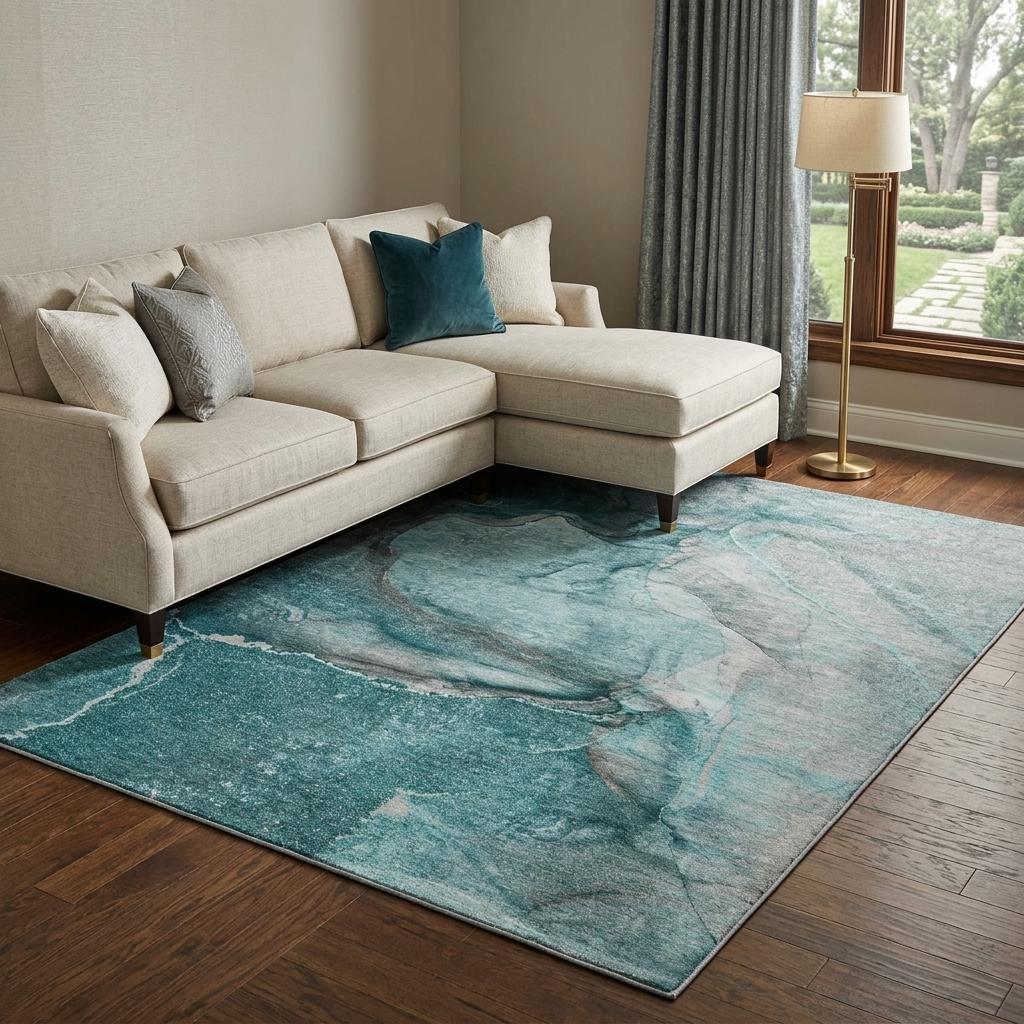 8' X 10' Teal And Gray Abstract Shag Washable Area Rug With UV Protection - HomeRoots - Flyclothing LLC