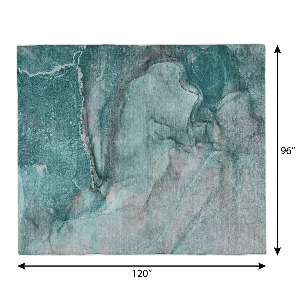 8' X 10' Teal And Gray Abstract Shag Washable Area Rug With UV Protection - HomeRoots - Flyclothing LLC