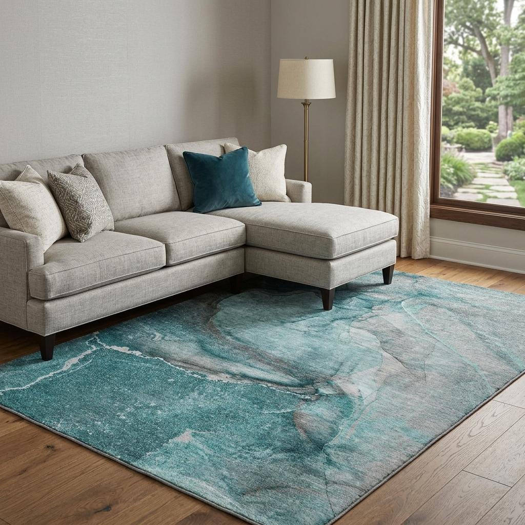 9' X 12' Teal And Gray Abstract Shag Washable Area Rug With UV Protection - HomeRoots - Flyclothing LLC