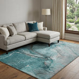9' X 12' Teal And Gray Abstract Shag Washable Area Rug With UV Protection - HomeRoots - Flyclothing LLC