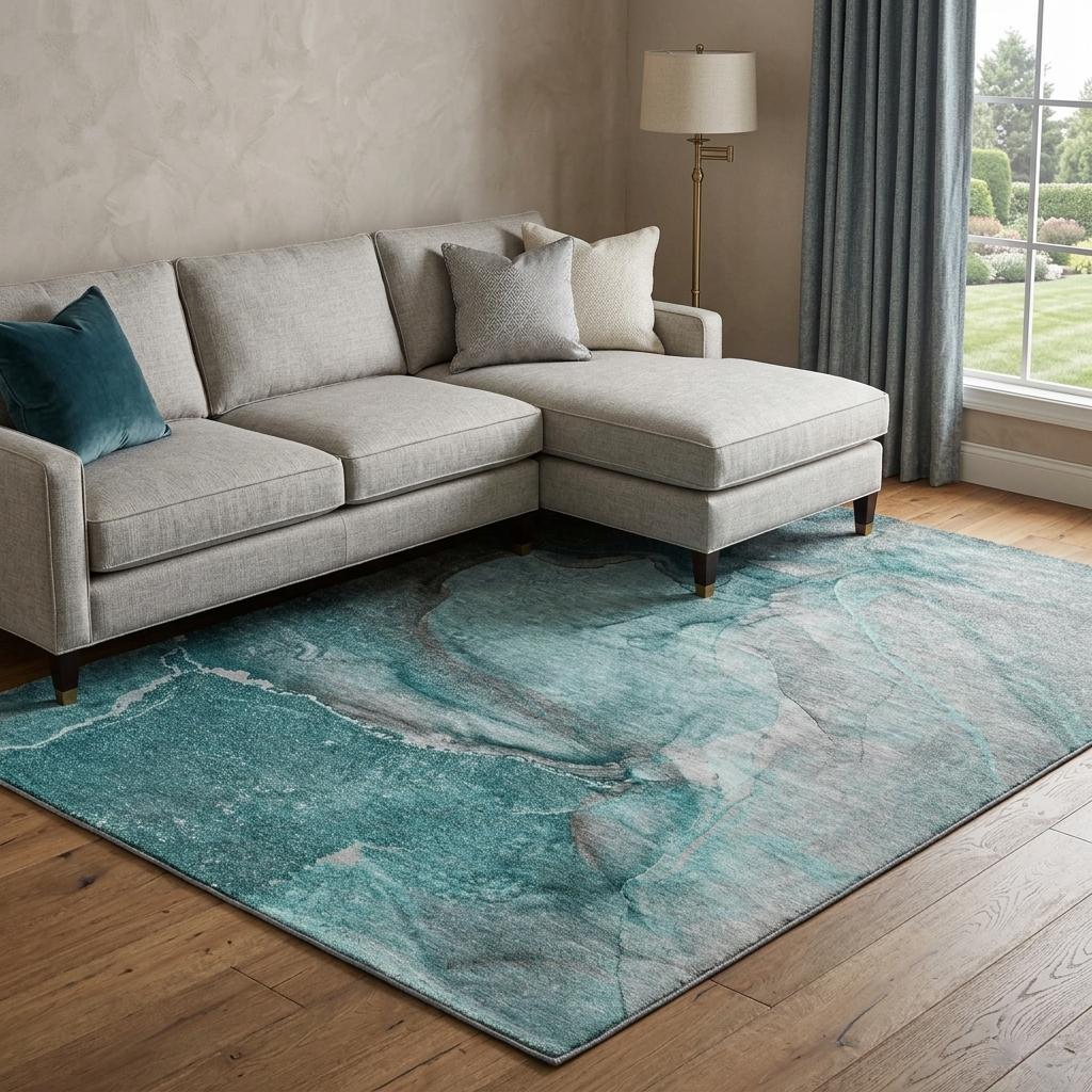 10' X 14' Teal And Gray Abstract Shag Washable Area Rug With UV Protection - HomeRoots - Flyclothing LLC