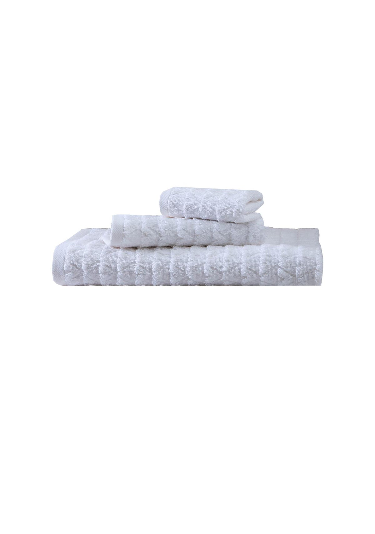 Set of Three White Geometric Turkish Cotton Towel Set - HomeRoots - Flyclothing LLC