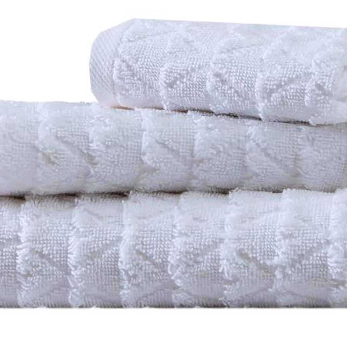 Set of Three White Geometric Turkish Cotton Towel Set - HomeRoots - Flyclothing LLC