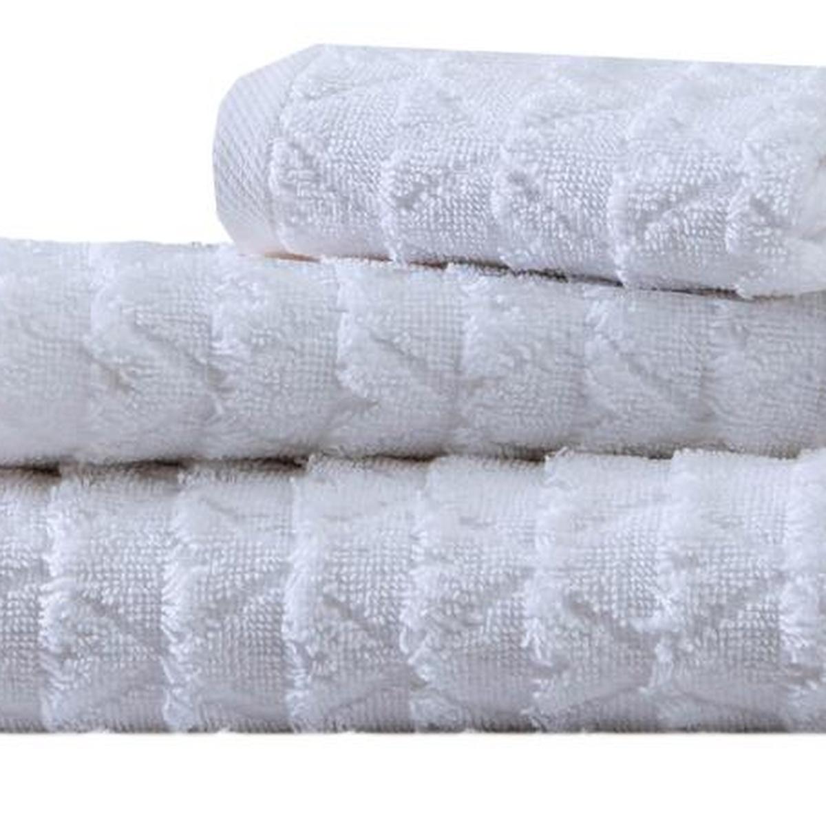 Set of Three White Geometric Turkish Cotton Towel Set - HomeRoots - Flyclothing LLC