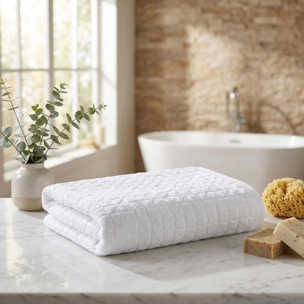 Set of Three White Geometric Turkish Cotton Towel Set - HomeRoots - Flyclothing LLC