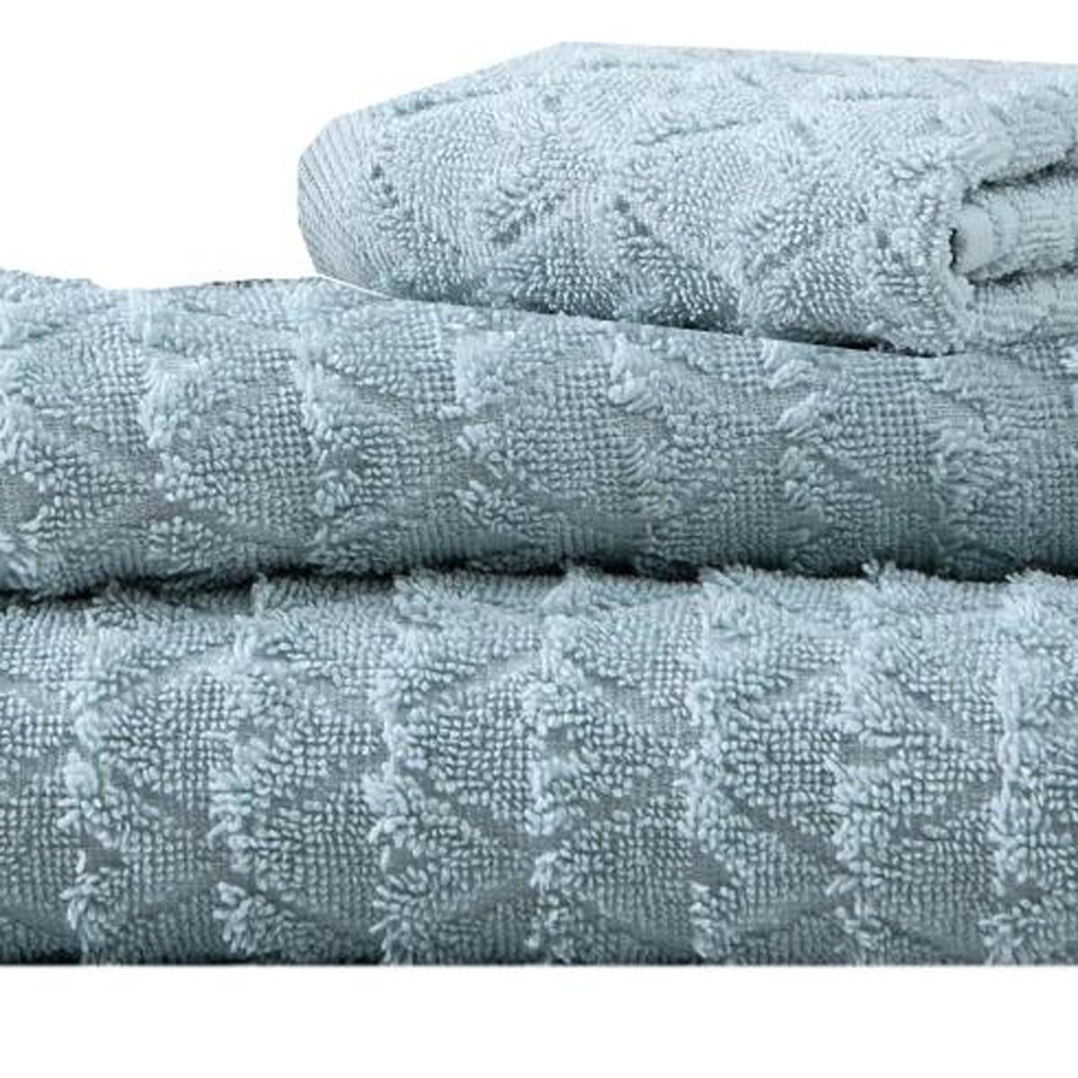Set of Three Aqua Geometric Turkish Cotton Towel Set - HomeRoots - Flyclothing LLC
