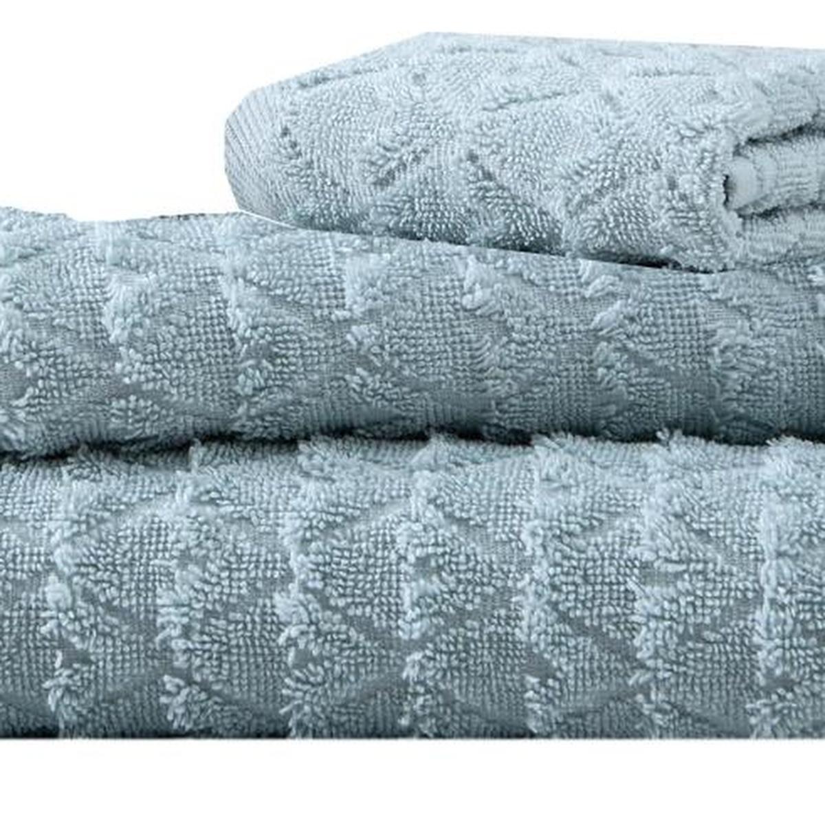 Set of Three Aqua Geometric Turkish Cotton Towel Set - HomeRoots - Flyclothing LLC