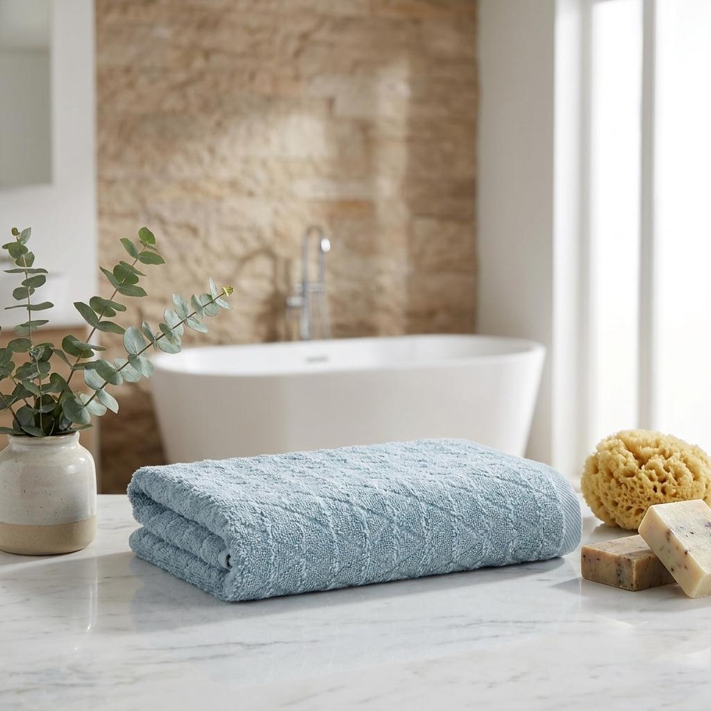 Set of Three Aqua Geometric Turkish Cotton Towel Set - HomeRoots - Flyclothing LLC