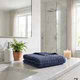 Set of Three Navy Blue Geometric Turkish Cotton Towel Set - HomeRoots - Flyclothing LLC