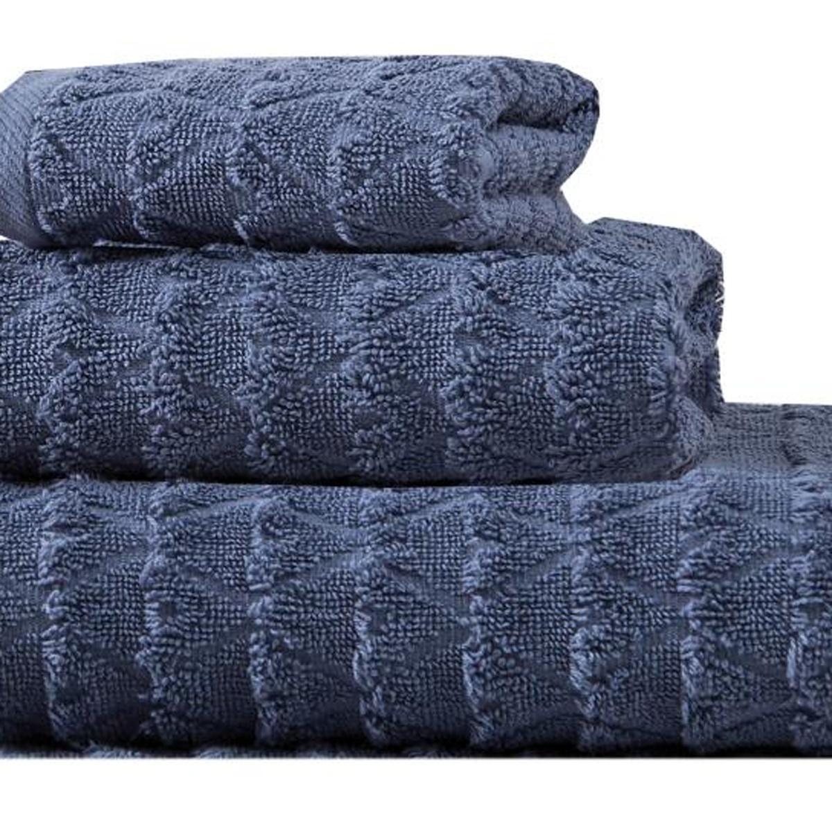 Set of Three Light Gray Geometric Turkish Cotton Towel Set - HomeRoots - Flyclothing LLC