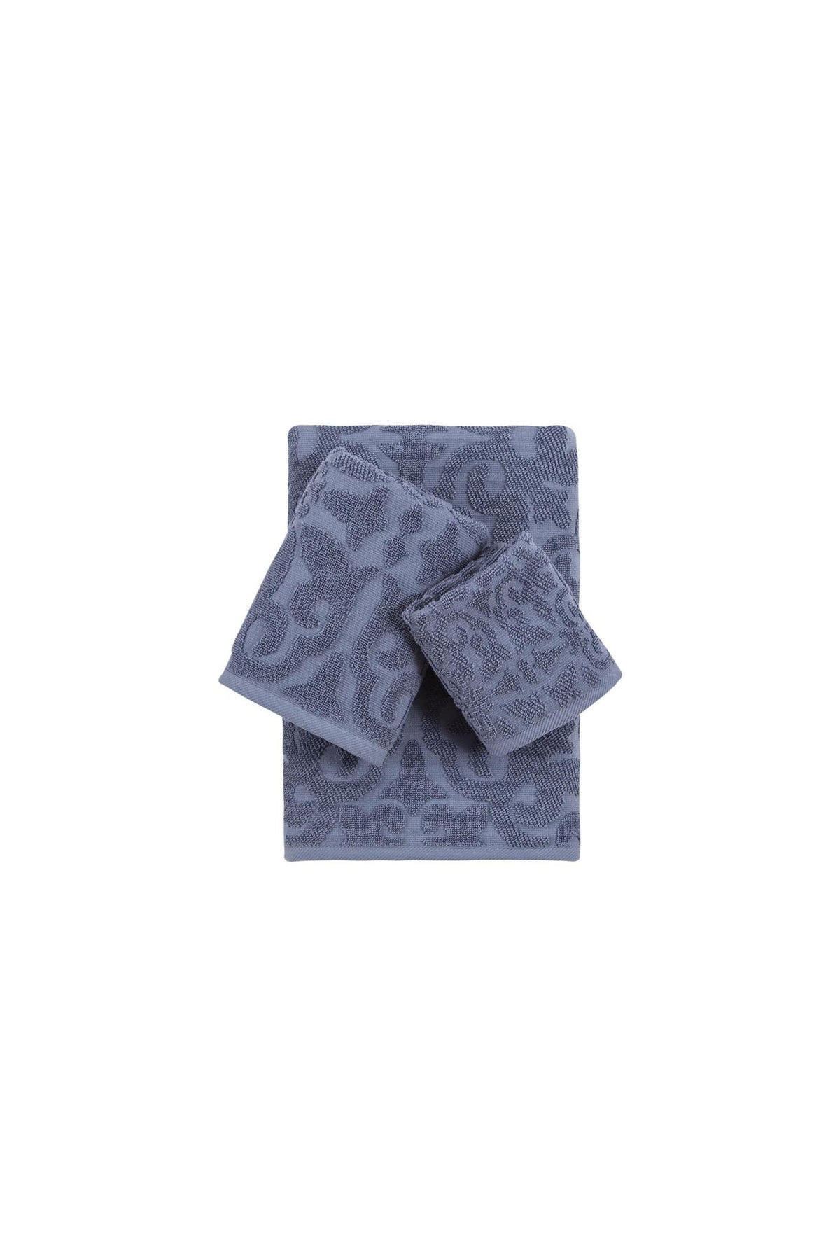 Set of Three Navy Blue Floral Turkish Cotton Towel Set - HomeRoots - Flyclothing LLC