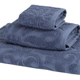 Set of Three Navy Blue Floral Turkish Cotton Towel Set - HomeRoots - Flyclothing LLC