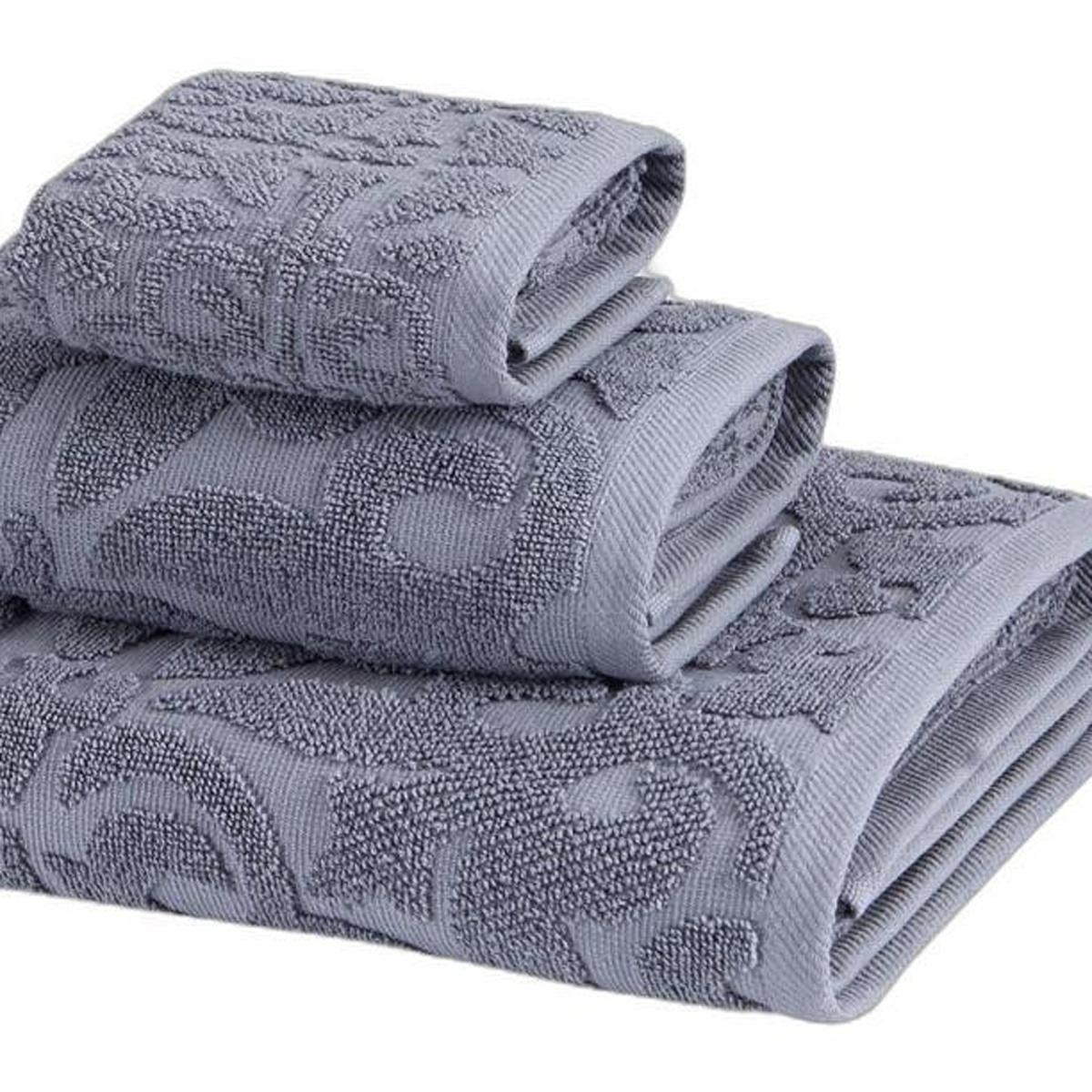 Set of Three Gray Floral Turkish Cotton Towel Set - HomeRoots - Flyclothing LLC