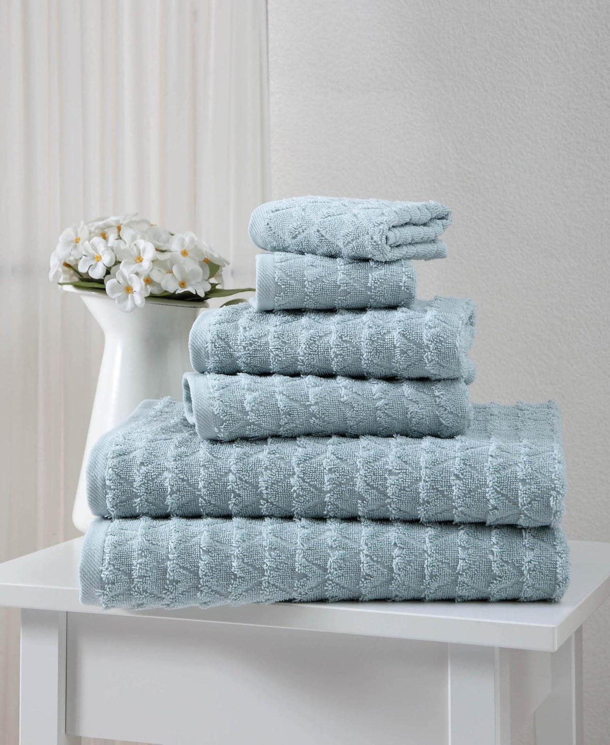Set of Six Aqua Geometric Turkish Cotton Towel Set - HomeRoots - Flyclothing LLC