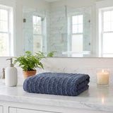Set of Six Navy Blue Geometric Turkish Cotton Towel Set - HomeRoots - Flyclothing LLC