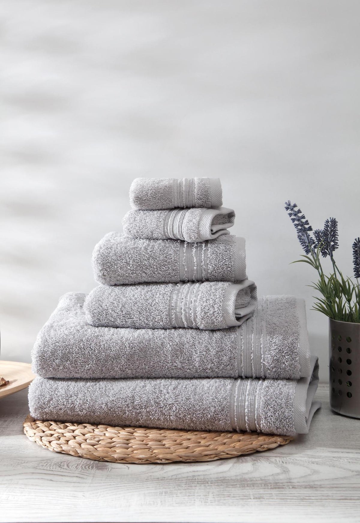 Set of Six Light Gray Turkish Cotton Towel Set - HomeRoots - Flyclothing LLC
